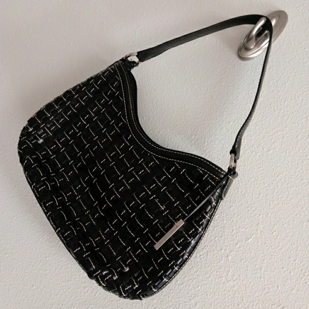 Elliott Lucca Black Woven Leather Satchel
